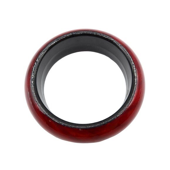 Burgundy Black Domed Lacquered Wood Bangle Cuff Bracelet Boho Unsigned - Picture 5 of 5